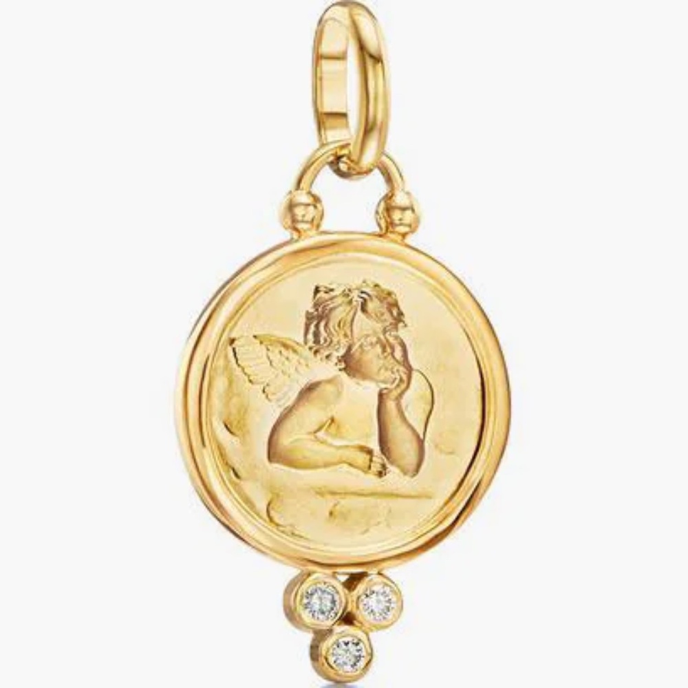 Temple St Clair 18K gold Angel Pendant and 18K gold ball necklace